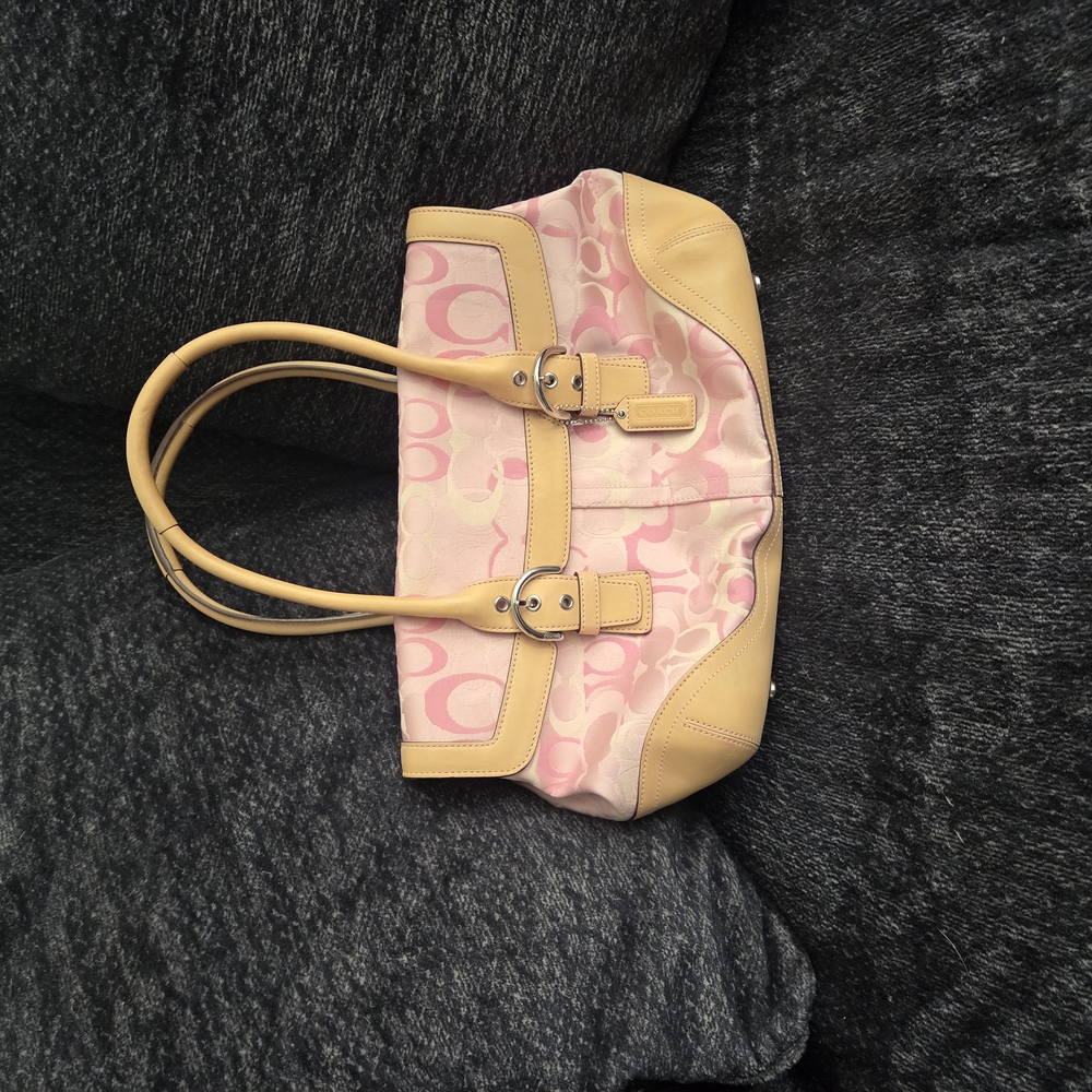 Coach Pink and Tan Shoulder Bag with Leather Trim